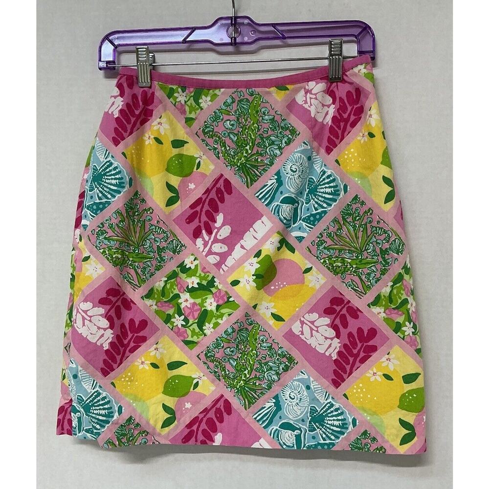 Vintage 90s Lilly Pulitzer patchwork mini skirt white label preppy size 8 READ